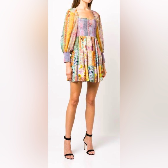 Alice + Olivia Dresses & Skirts - Alice + Olivia Rowen Puff Sleeve Tiered Skirt Tunic Chiffon Mini Dress